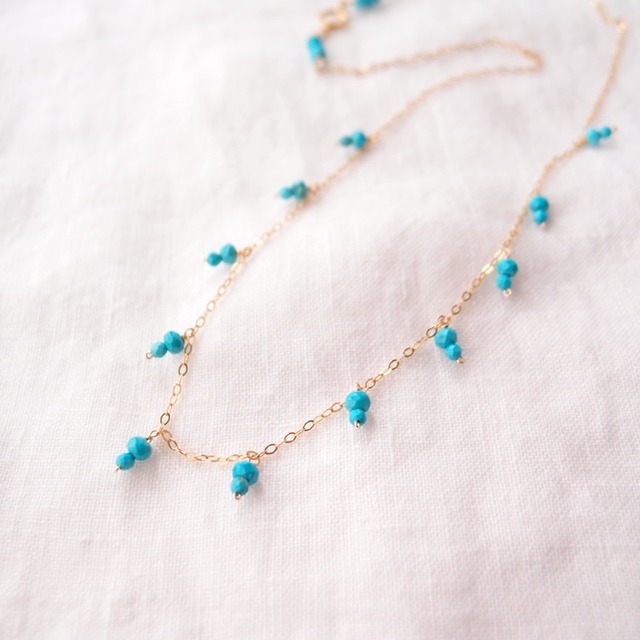 【K14gf／受注制作】Magnesite Turquoise Necklace／マグネサイトターコイズ チェーンネックレス（40cm）