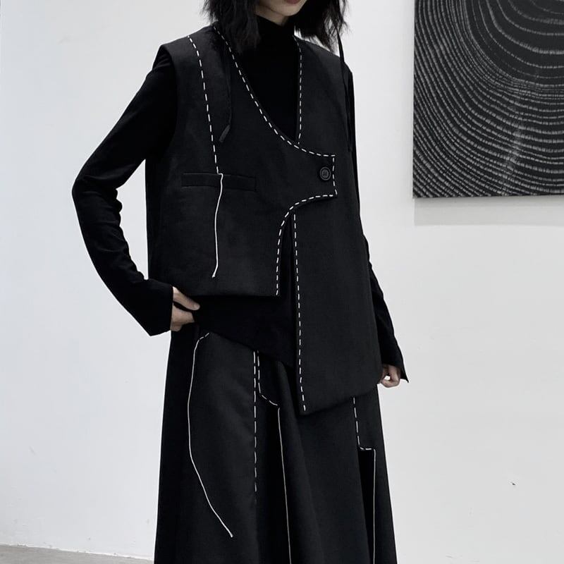 Asymmtry Stitch Vest【TR3241】