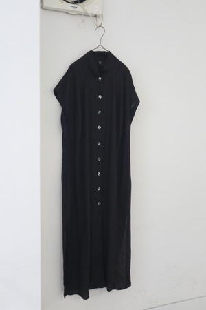 80s-90s Euro black linen shirt one-piece