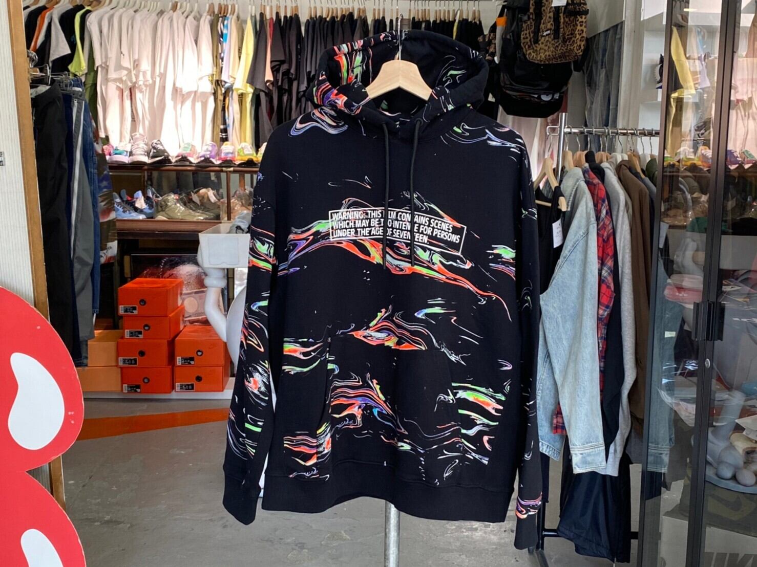 MARCELO BURLON COUNTY OF MILAN ALLOVER LIGHTS PRINT HOODIE SMALL 