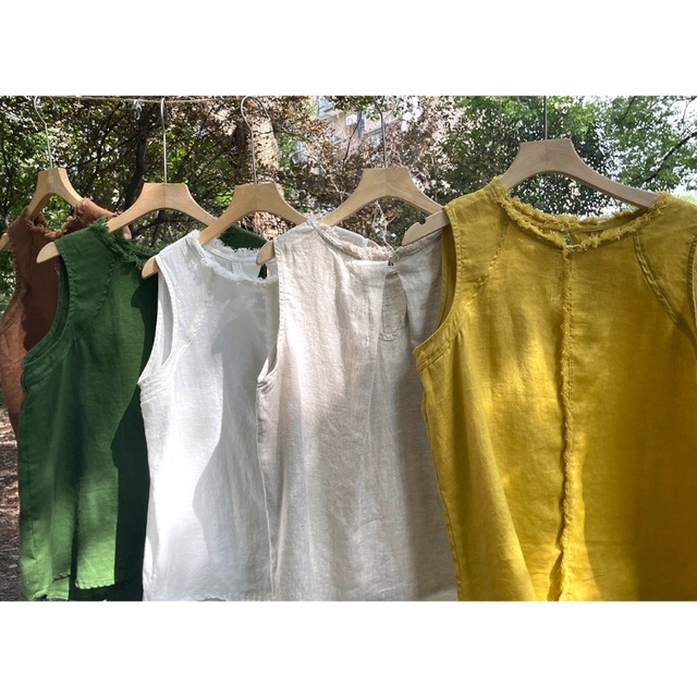 ラウンドネック フリンジノースリーブタンクトップ 4color  00221