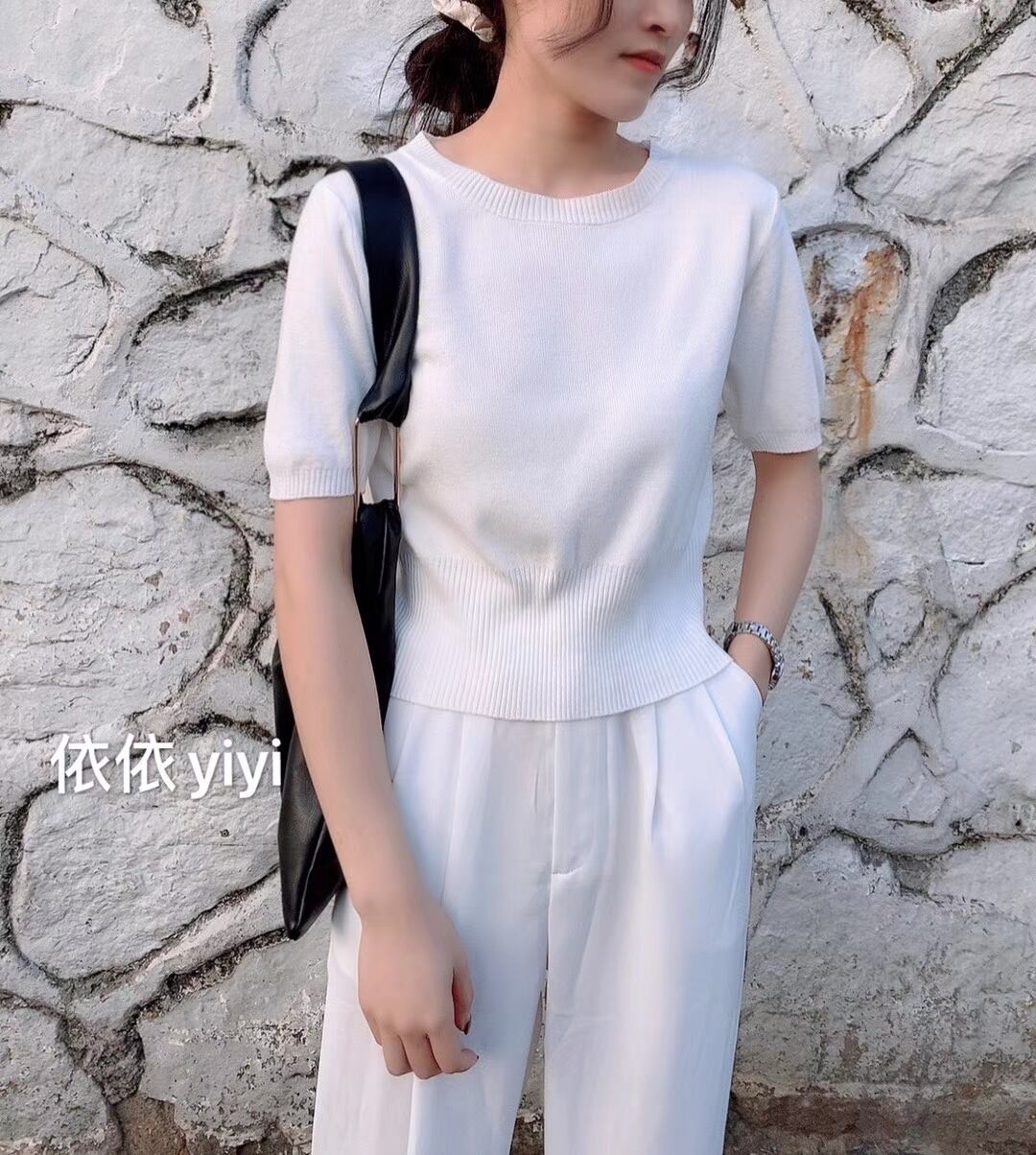 5部袖　クルーネックニット　AJ-111-565