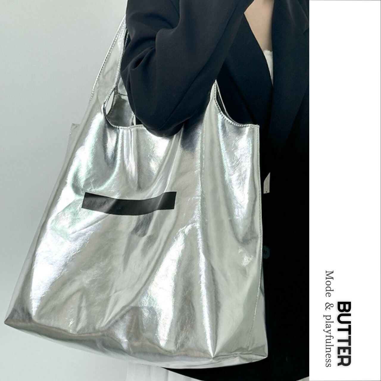 Metallic Color Shopping Tote Bag 01243