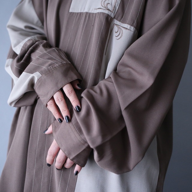 "刺繍" and panel switching design loose silhouette shirt