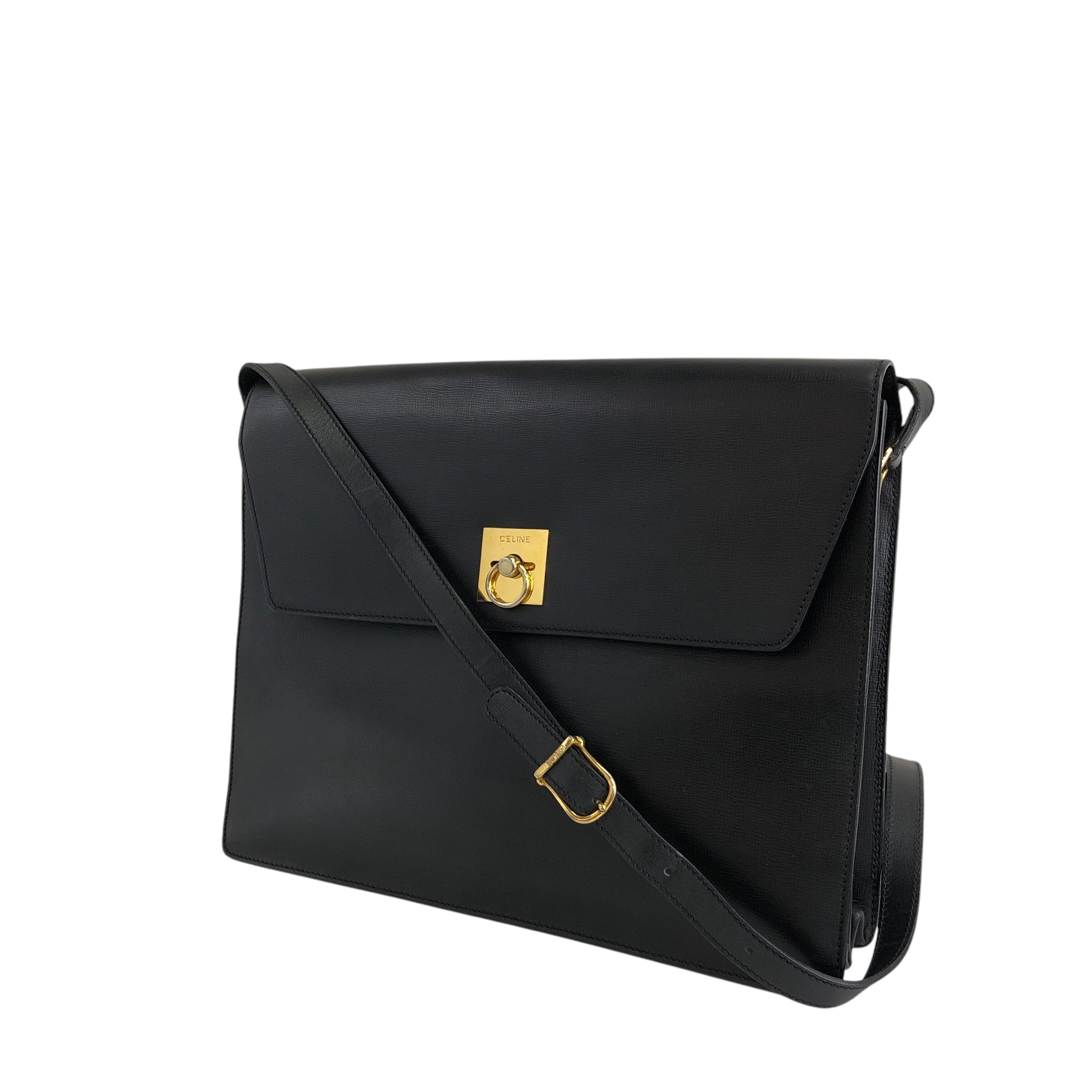 ヴィンテージ セリーヌ ショルダー レザー バッグ 黒 ガーチーニ CELINE - ヴィンテージ セリーヌ ショルダー レザー バッグ 黒