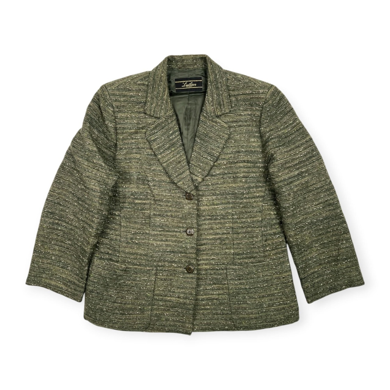 Leilian レリアン イタリア製生地 ツイード ウール 3B ジャケット サイズ 11 /グリーン系/レディース/日本製