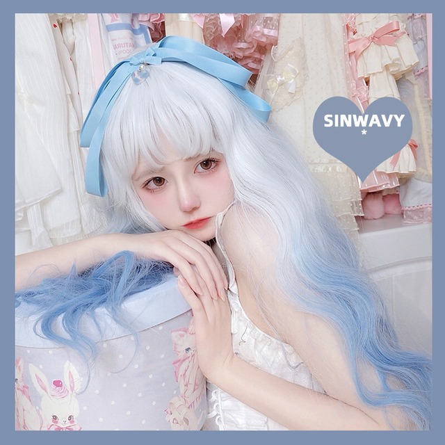 美人度アップ カール ウィッグ Lolita 原宿 cosplay ロング 文化祭 お祭り ブルーかつら62093201