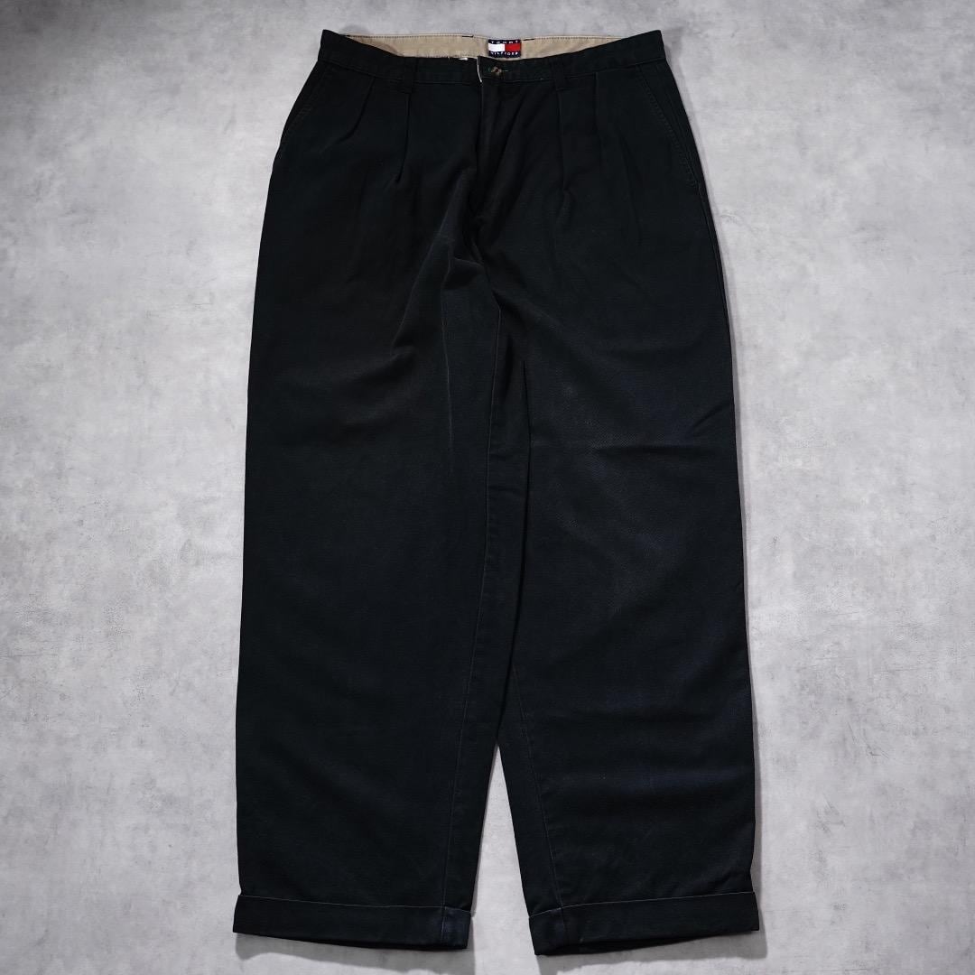 トミーヒルフィガー W34 チノパン ボトム 古着 00s 刺繍 黒 17275