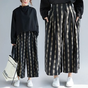 DESIGN CHECKERED WIDE LEG CROPPED PANTS 1color M-14860