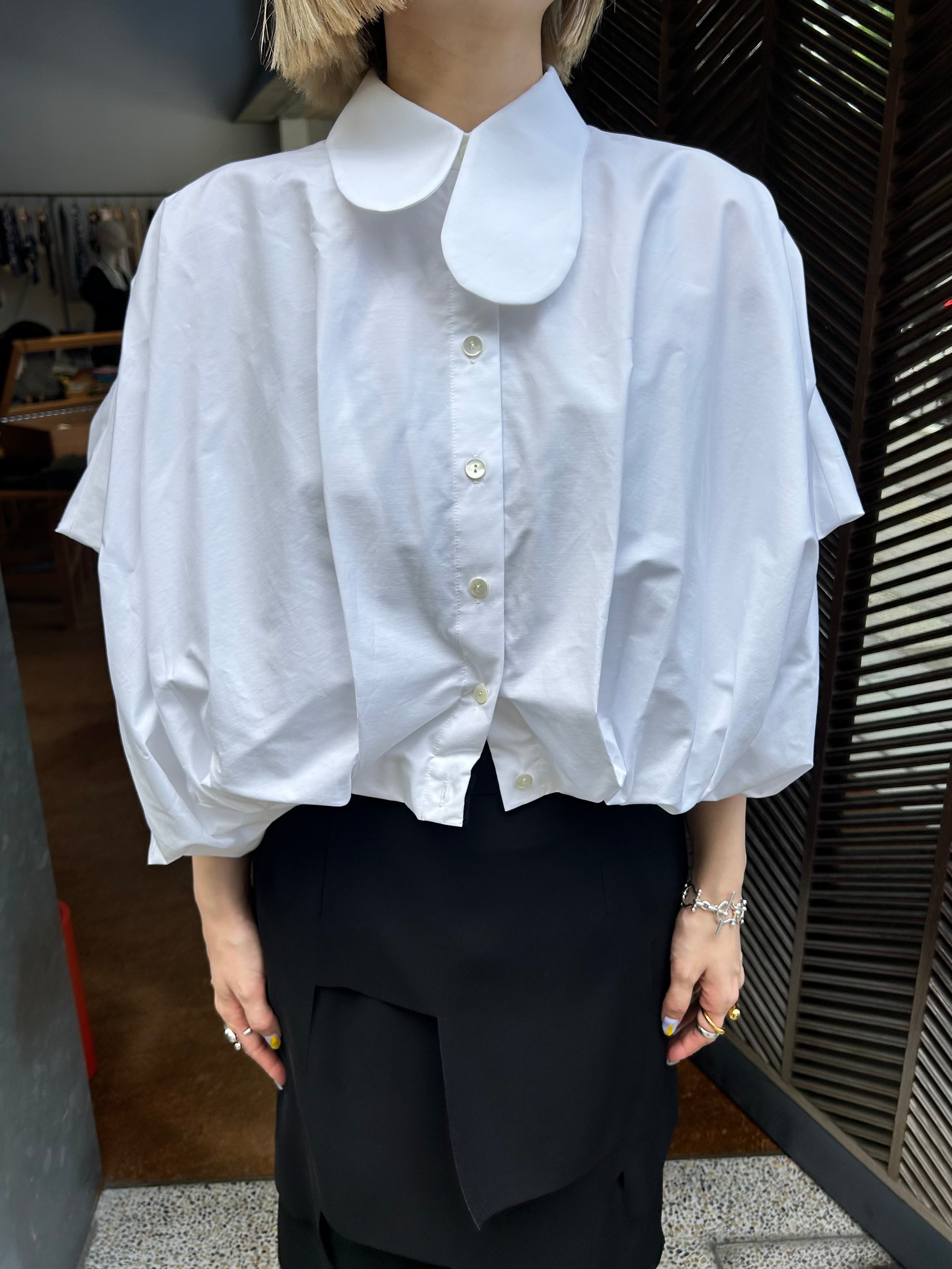 ENFOLD WASHABLE BALLOON CROPPED SHIRT 