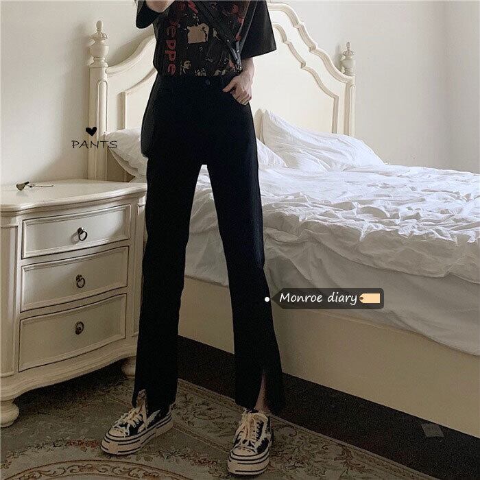 ブラックジーンズ ハイウェストスリムルーズパンツ スプリングオータム 春物 秋物 モンロー97193619248