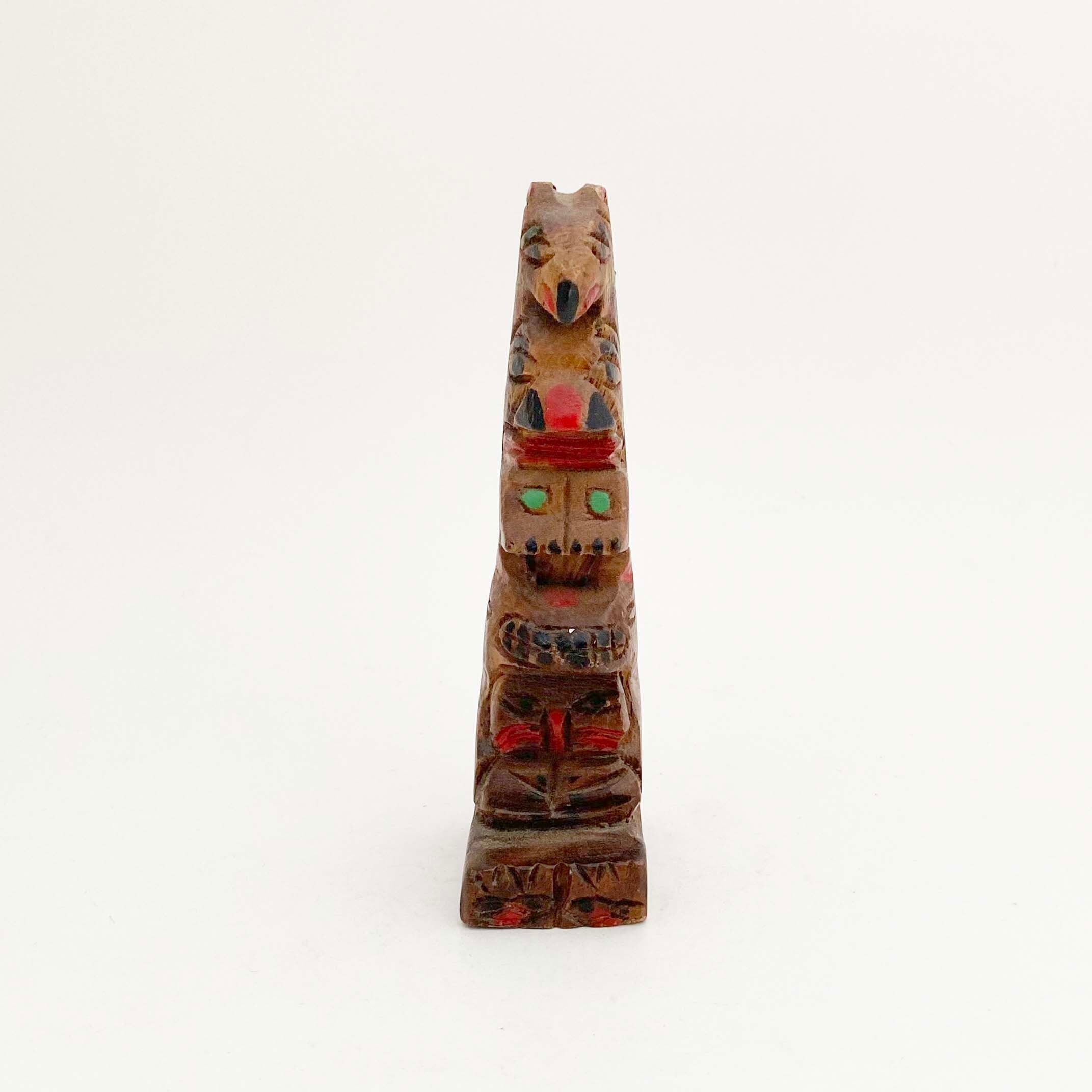 ヴィンテージ・トーテムポール（アラスカ先住民 / 木製ハンドペイント）13cm