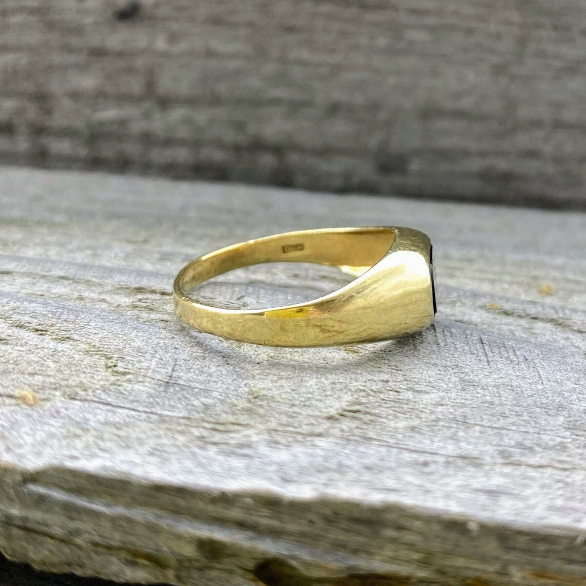 英国 ヴィンテージ シグネットリング オニキス 9金 9ct O号 約14号