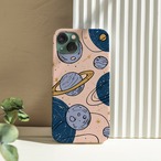 受注生産 iPhoneケース ピンク背景の惑星と月の星図｜天体図 STAR069C