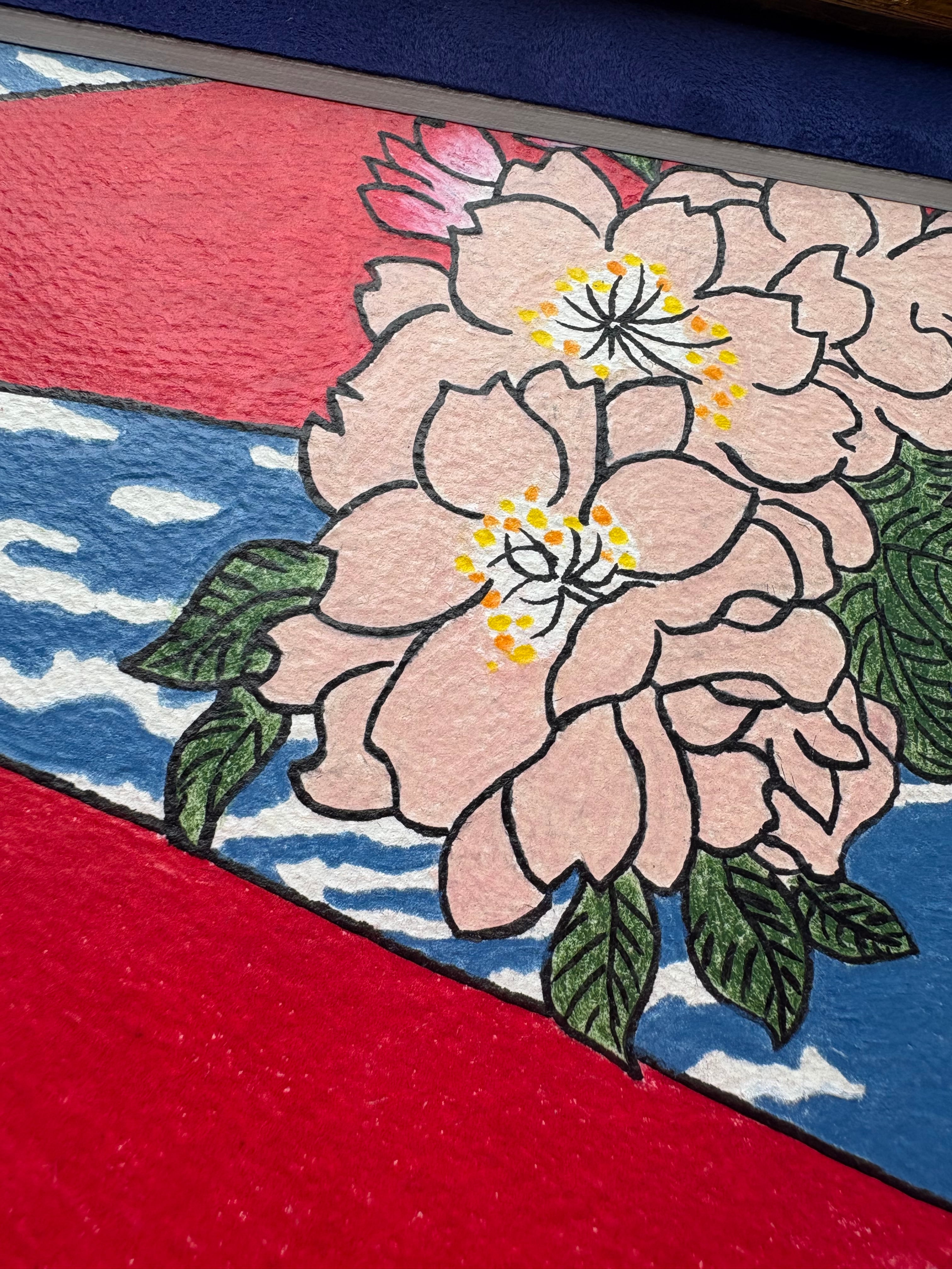 色鉛筆画　（原画） 日本の夜明け】 色鉛筆画 和風イラスト 和柄 富士山 太陽 浮世絵