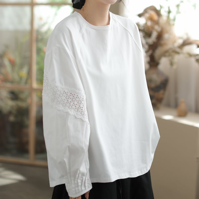 ラウンドネックレースデザイントップス M1473