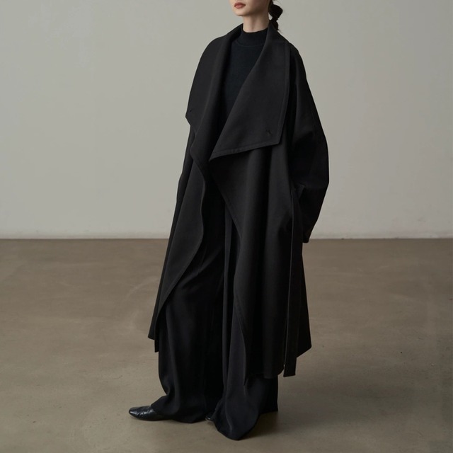Drape collar long coat C1427