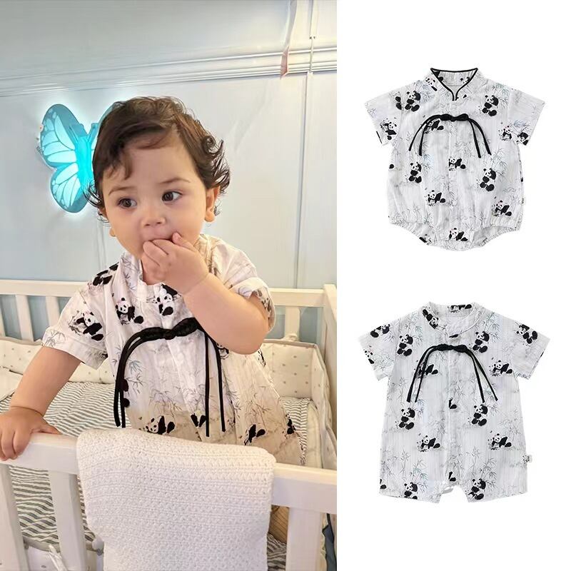 【BABY】夏新作 可愛いパンダ柄ロンパース、オールインワン