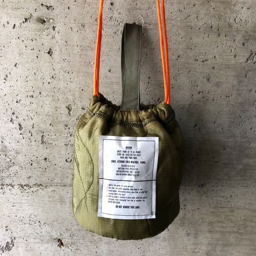 【HB1115】紐60cm ミリタリー ライナーリメイクペイシェントバッグ　巾着