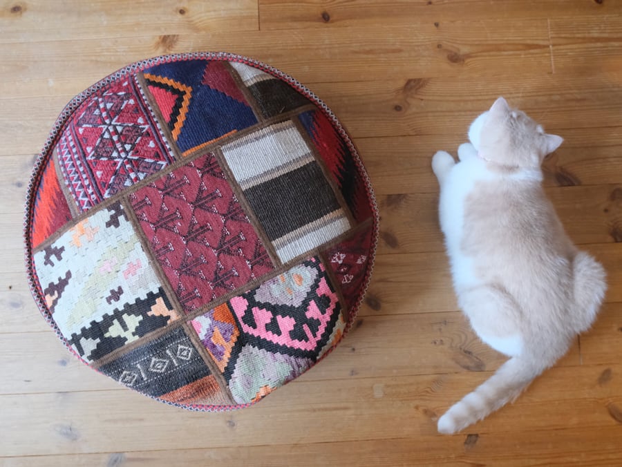 トライバルラグ パッチワーク キャットベッド （ラウンドクッション