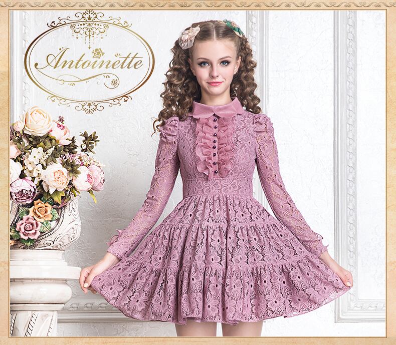 3色展開 ピンク エンジ ブラック レッド プリンセス ワンピース ゴスロリ ロリータ ロリィタ かわいい 可愛い Kawaii デートコーデ ロリータファッション Antoinette