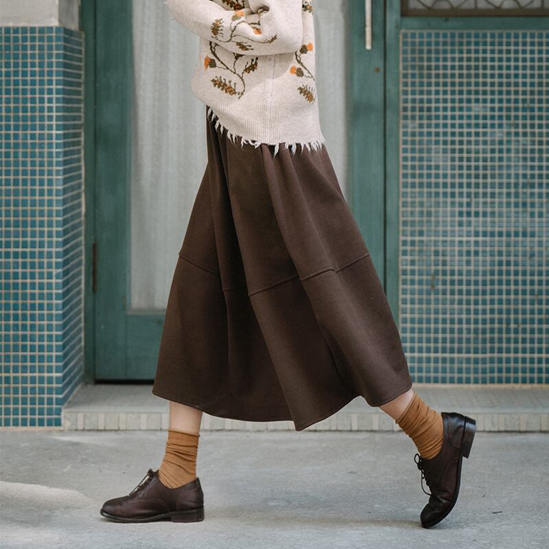 ドリームホース秋冬スカート、レトロオールマッチウールハイウエスト厚手ミドル丈スカート、無地ルーズニュー ドリームホーストラベル婦人服44201159498