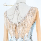 社交ダンス 衣装 gentil Chisaki uga ジャンティ 宇賀千咲 スタンダードドレス ワンピース ドレス スタンダード フロート レース デモ 競技 ダンス パーティ 発表会 水色 白 ホワイト系 ベージュ系 ブルー系 高級感 プリーツ フロートドレス gentileドレスバッグ