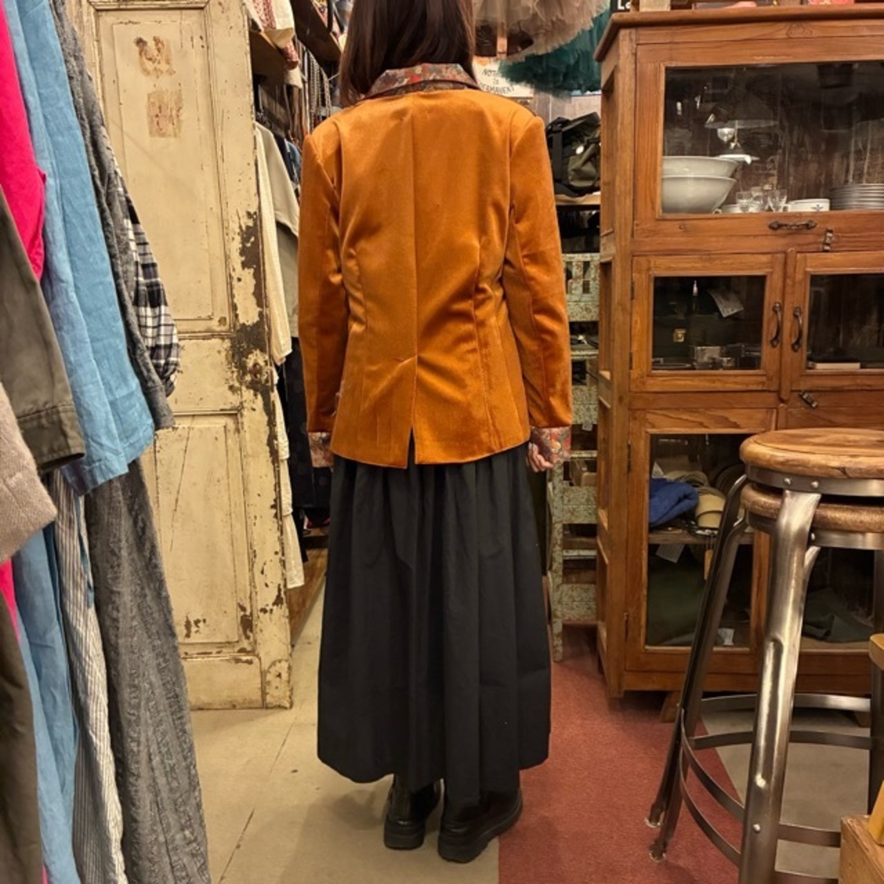 TOPANGA Lady's Velvet Floral Panel Jacket　ベルベットフローラルパネルジャケット　オレンジ　花柄　ヴィンテージ　クラシック　ゴシック　羽織　アウター