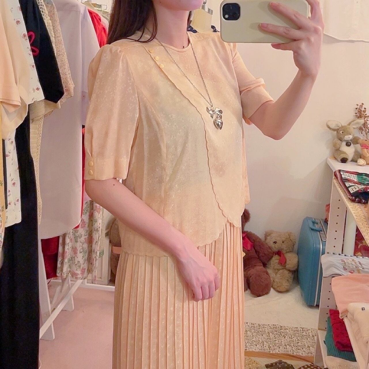 cream orange flower separate one-piece