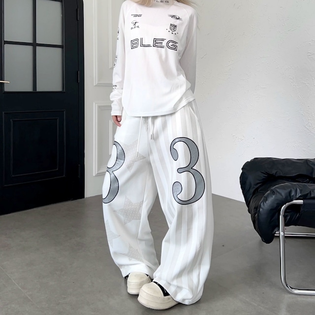 スターストライプアシンメトリーワイドラインスウェットパンツ 1col R02645