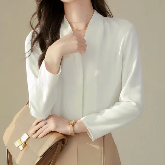 Vネック 長袖 ブラウス　 2col 　00046