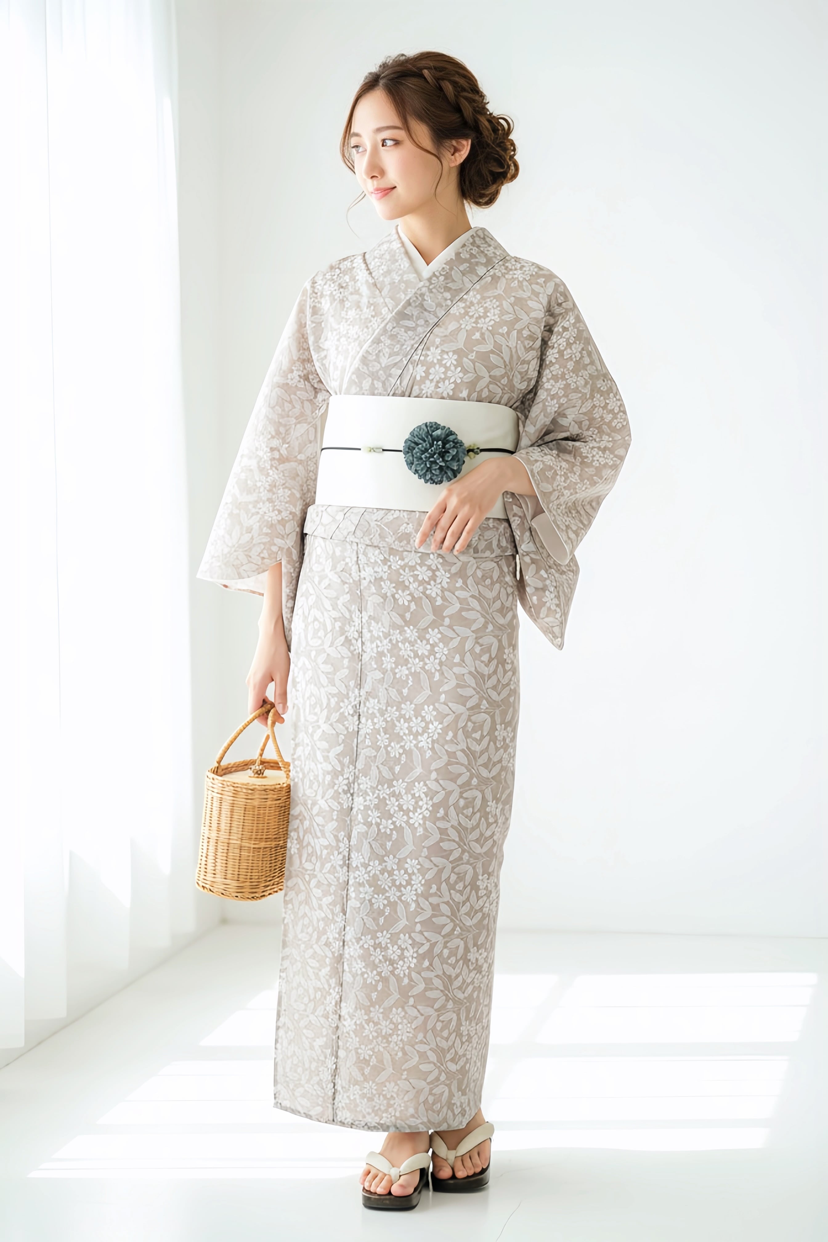 浴衣ジェンヌ レース浴衣5点セット 刺繍レース×くすみピンク