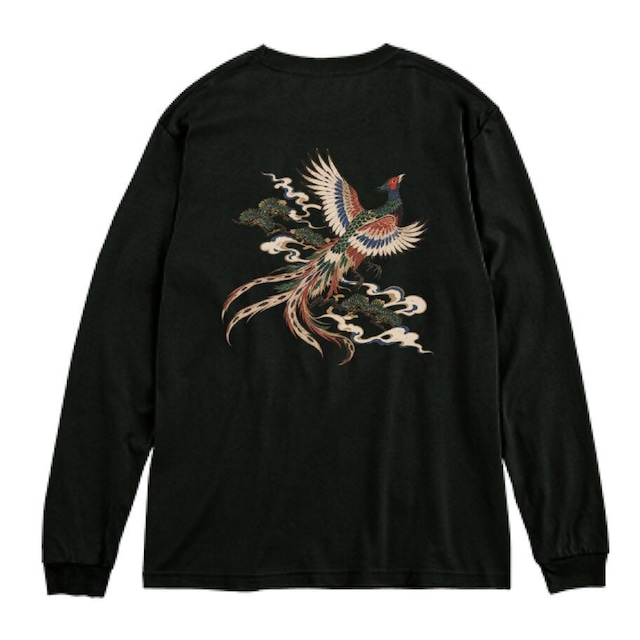 天翔ける雉 Pheasant Taking Flight ロンT W0016-BK