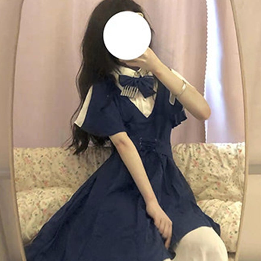 ロリータファッション セーラー風セットアップ ネイビー シフォン