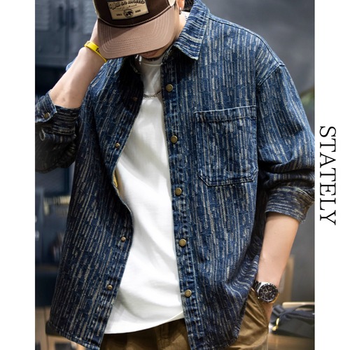 インディゴパターンシャツ_T215 画像