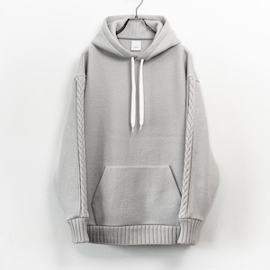 Wool felt cable hoodie / Silver white