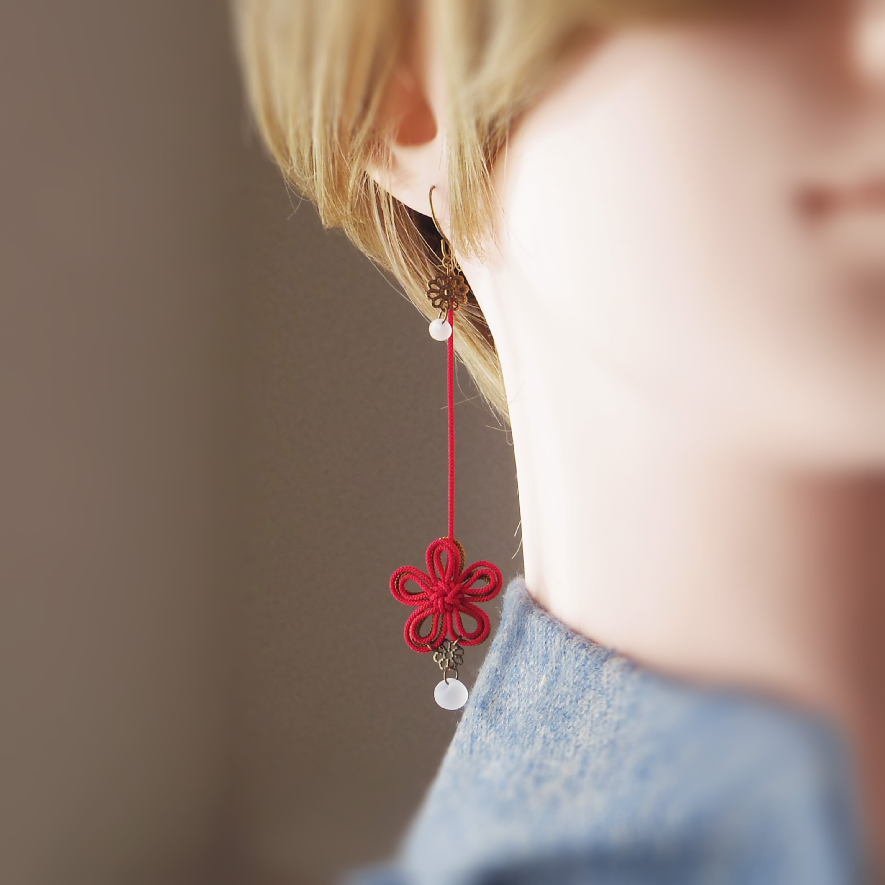 【新作】ピアス「賑ふくら」(赤×カーキ)