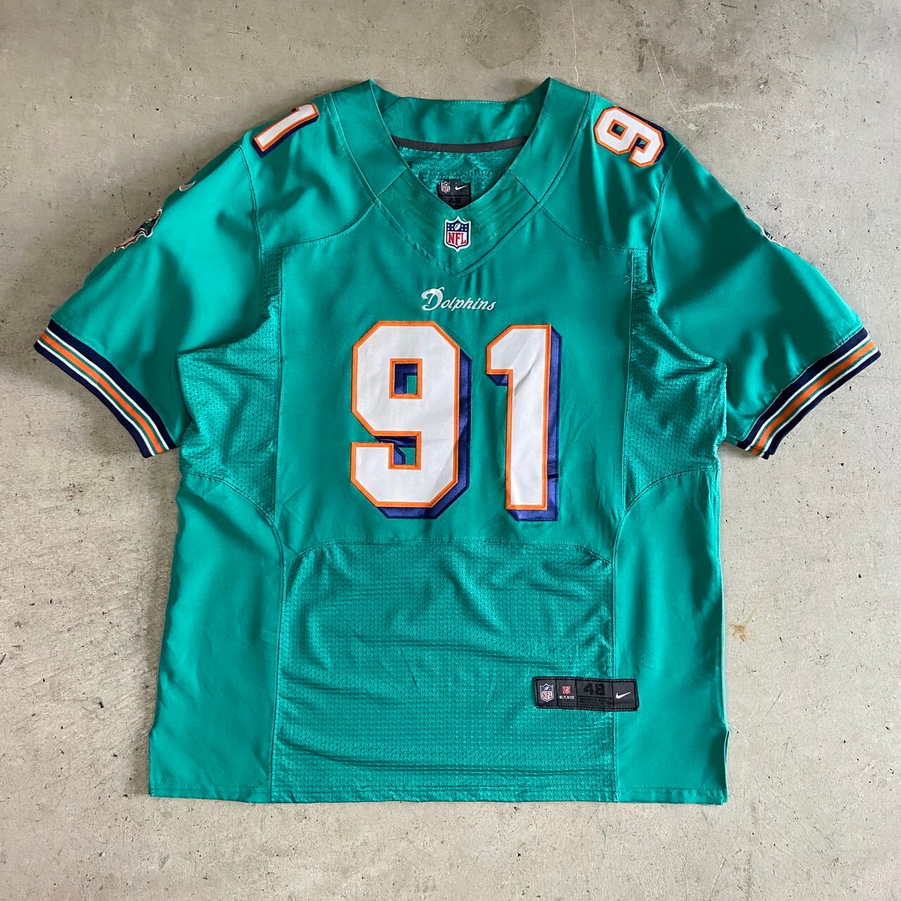 NIKE ナイキ NFL マイアミ・ドルフィンズ フットボールシャツ メンズXL相当 古着 MIAMI DOLPHINS キャメロン・ウェイク  レプリカユニフォーム アメフト メッシュ切り替え ターコイズグリーン オレンジ 【ゲームシャツ】【VC】 | cave 古着屋【公式】古着通販サイト