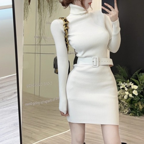 2色／タートルネックニットワンピ ・12668