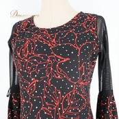 社交ダンス 衣装 JUN FASHION ドレス ワンピース ブラック系 花 花柄 ホログラム キラキラ レース 透け感 上品 練習 レッスン 黒 赤 伸縮 ストレッチ ダンス衣装 イベント ステージ パーティー レディース 柄 模様 レッド系