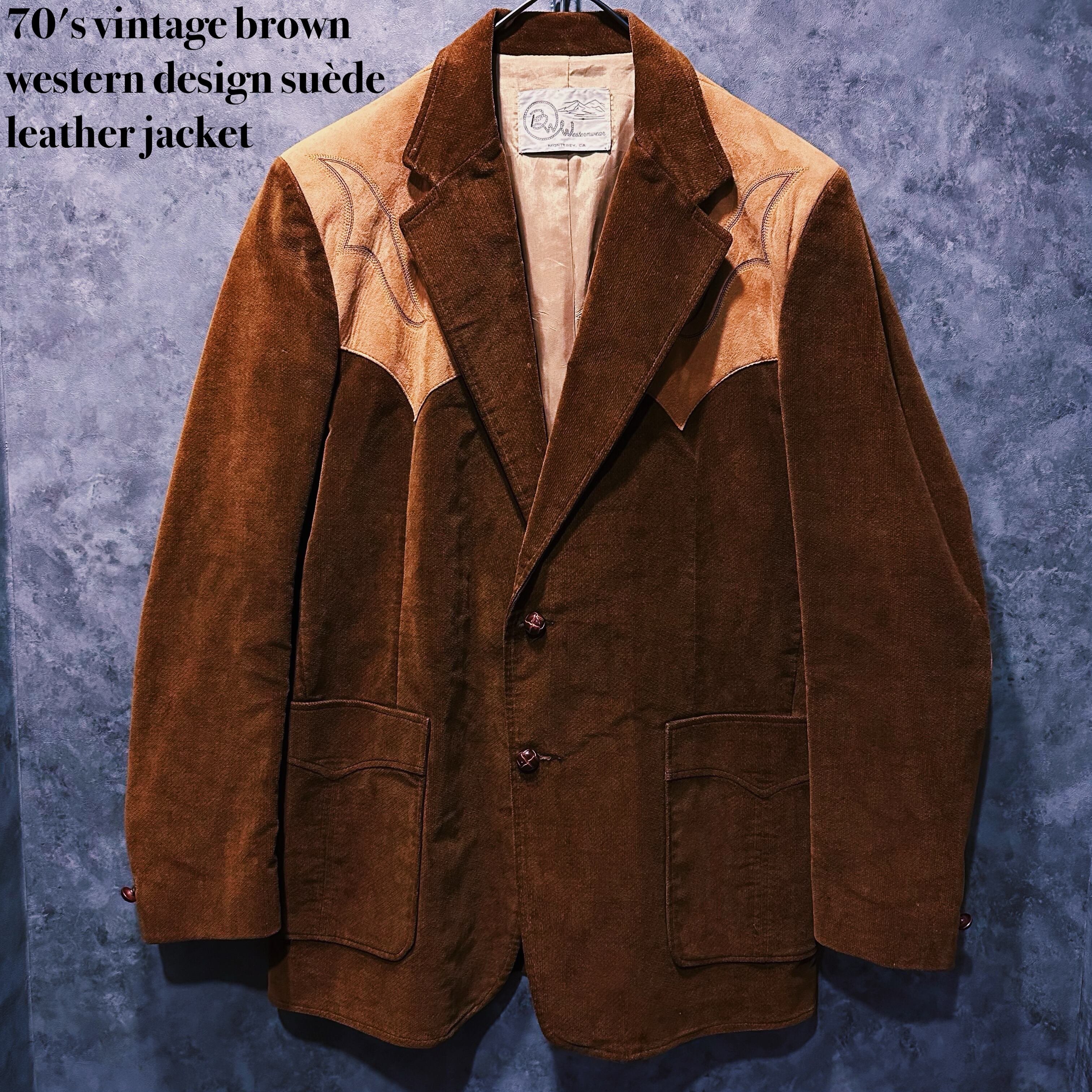 【 doppio】70's vintage brown western design suède leather jacket