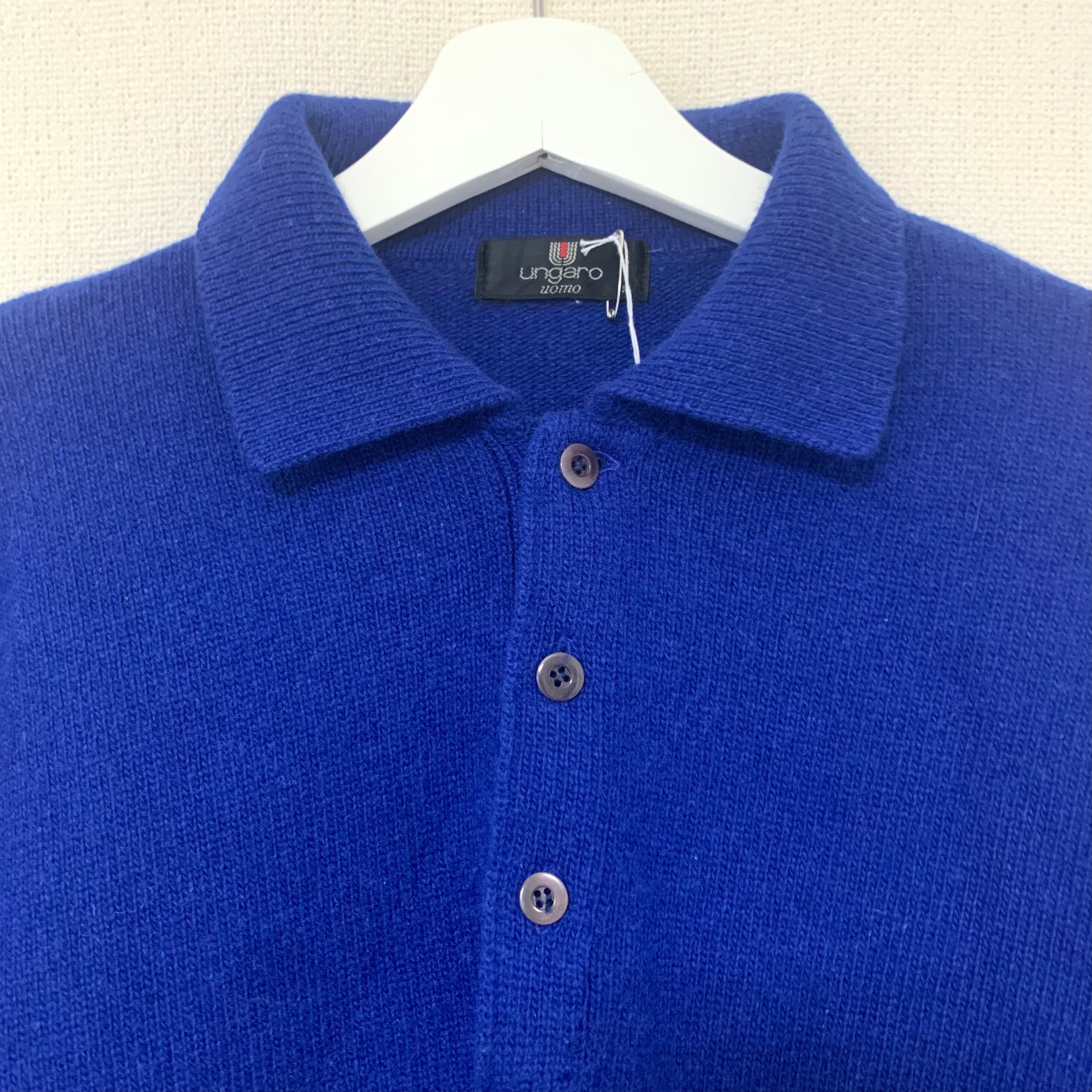 knit poloshirt ニット ポロシャツ ブルー カジュアル シンプル カラー