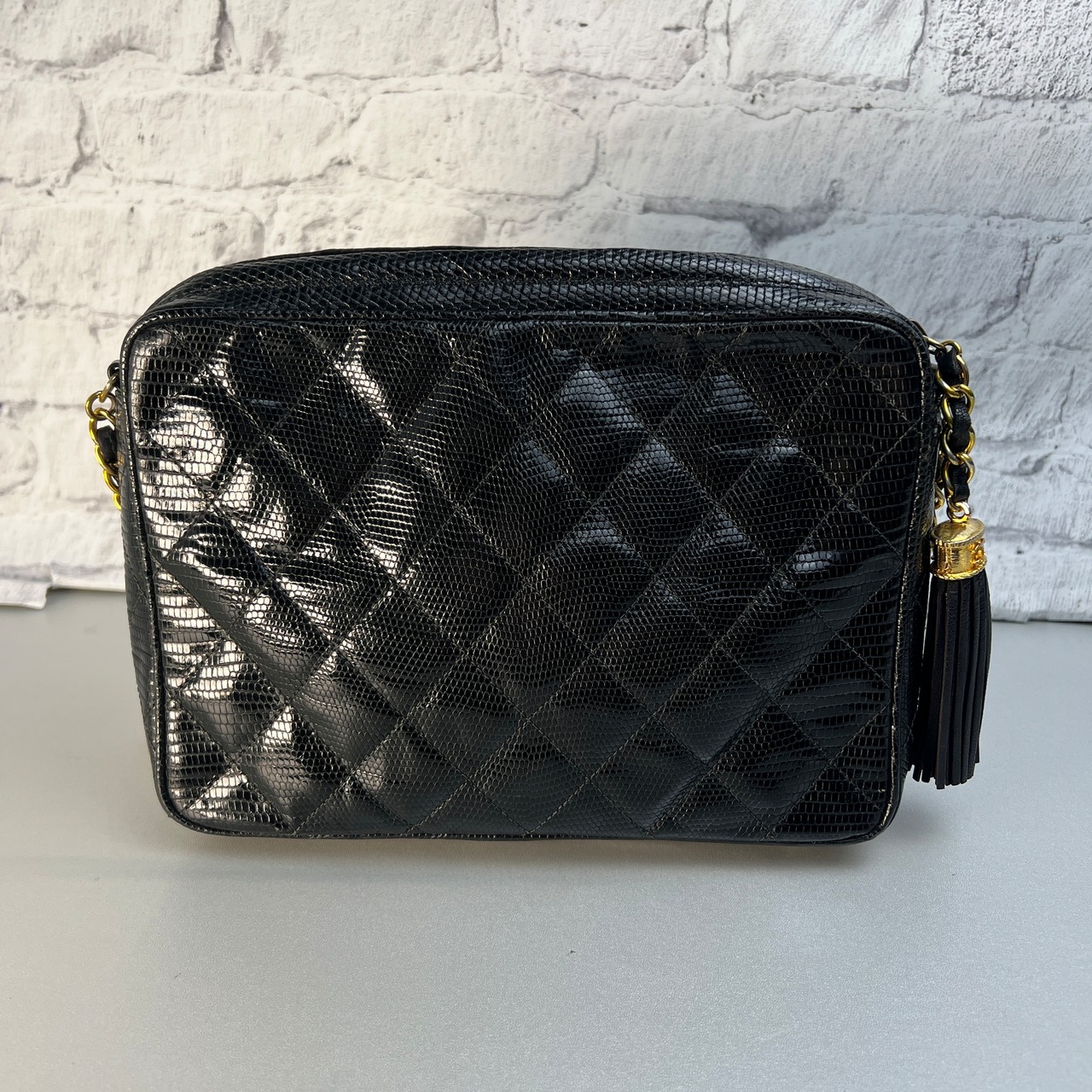 【最終処分SALE】CHANEL シャネル ココマーク フリンジ リザード ショルダーバッグ ブラック A-12124