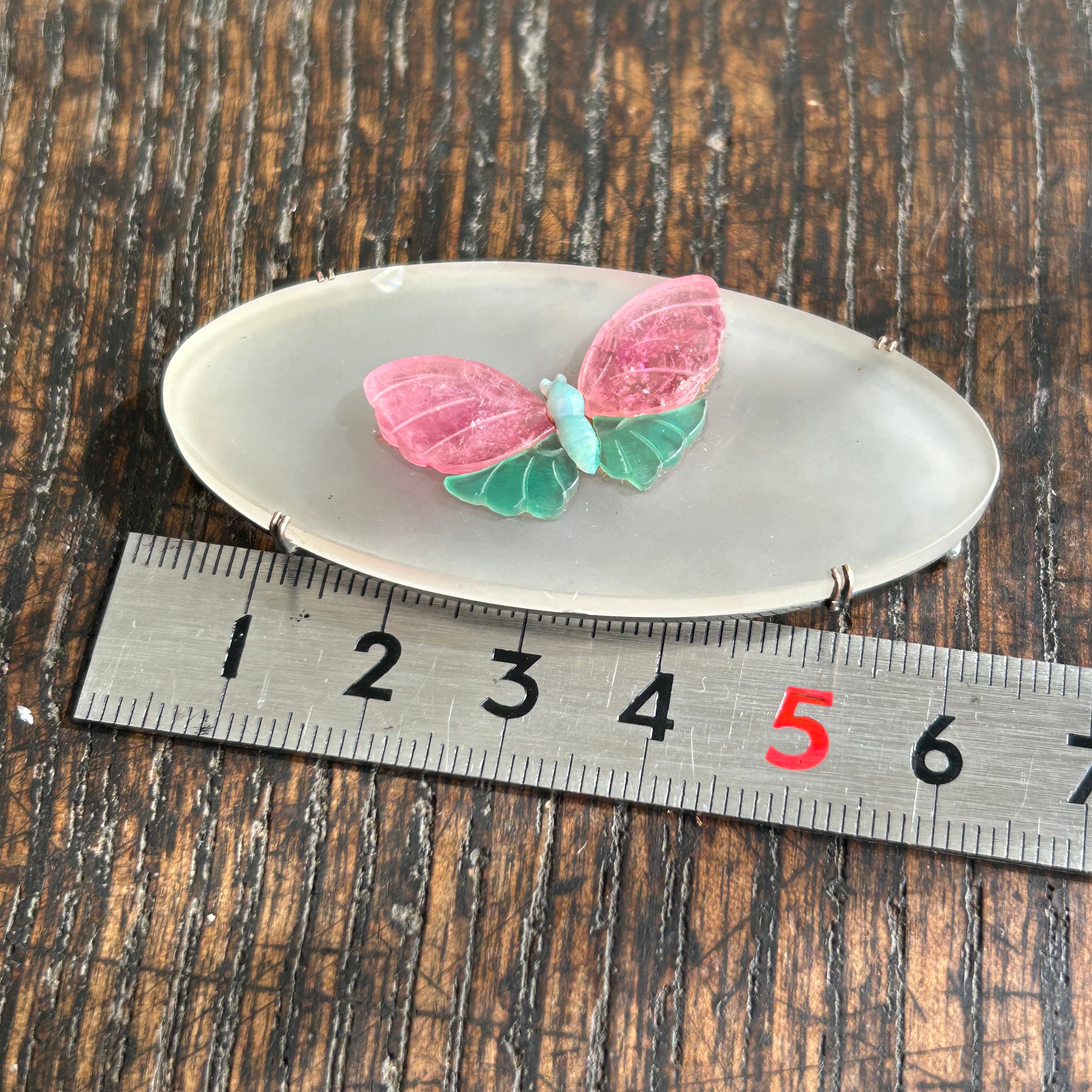 アンティーク　フロスト水晶に蝶の帯留め　難あり現状