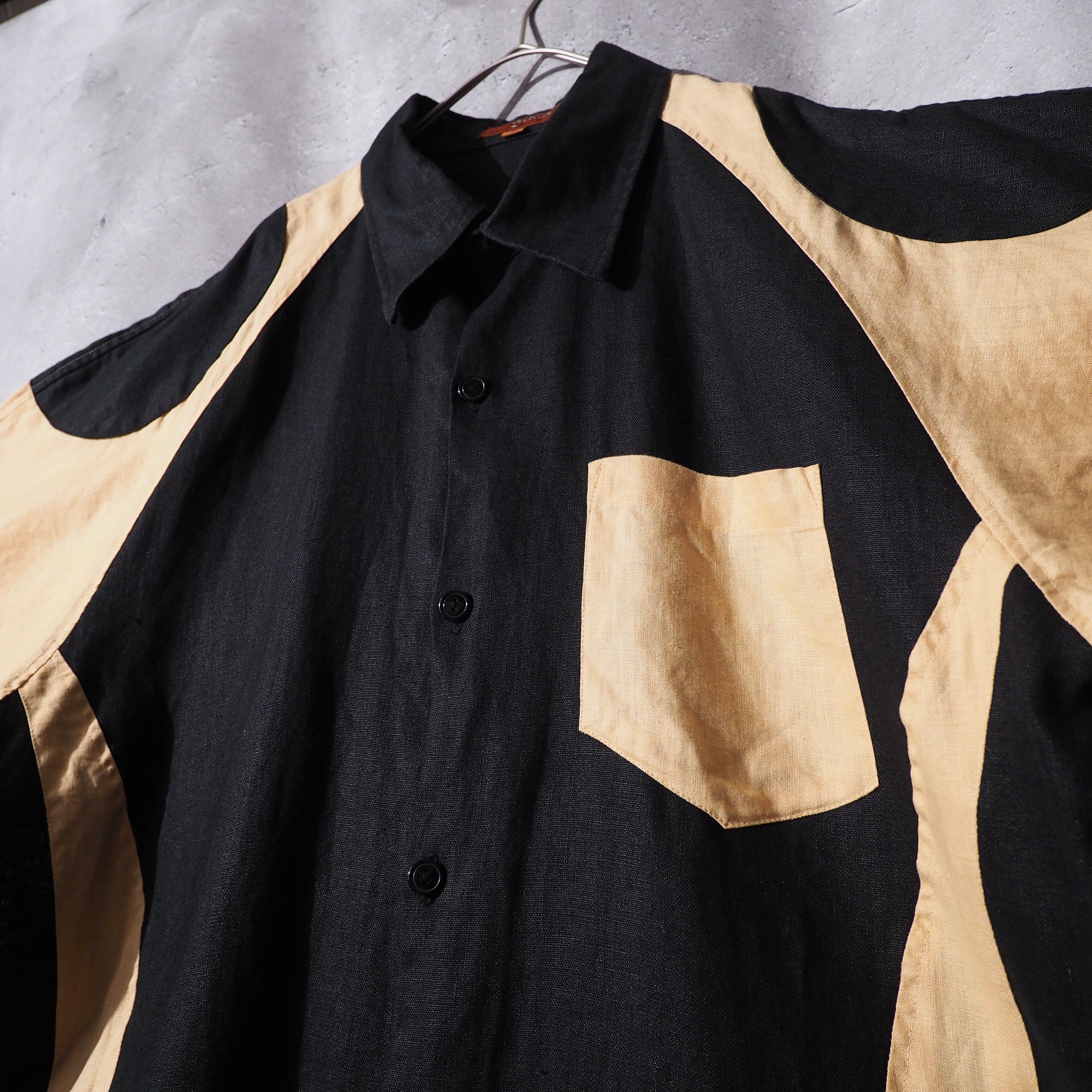 ” 極上 ” Black × Light yellow Bi color Over silhouett SS linen Shirt