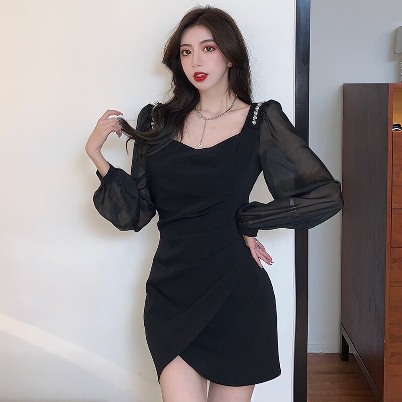 ミニドレス キャバドレス 非対称 小顔効果 おしゃれ キラキラ 同伴 XH2-ZED889362GT633