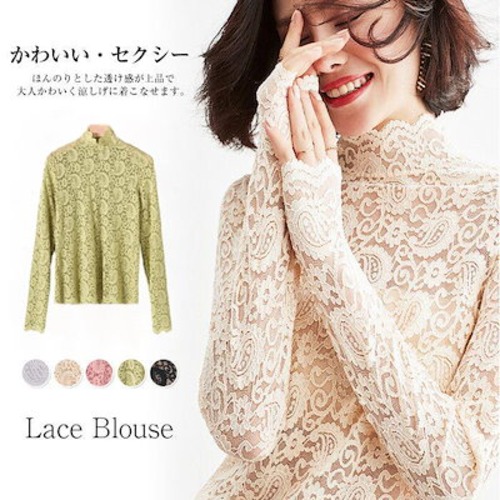 インナーシャツ 透け感 Tシャツ ブラウス レース レディース ハイネック インナー ボトルネック レディース トップス 長袖 セクシー
