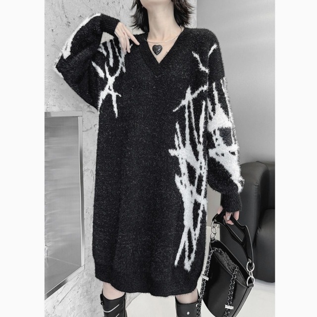 Thorn art knit dress C0731