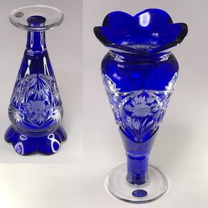 ドレスデンクリスタル青被花瓶T2239