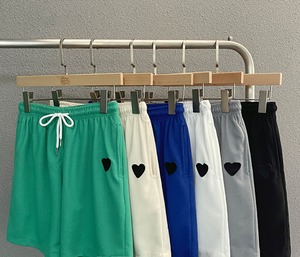 【韓国ファッション】ワッフル ハートワッペン シンプル ハーフパンツ レトロカジュアルパンツ
